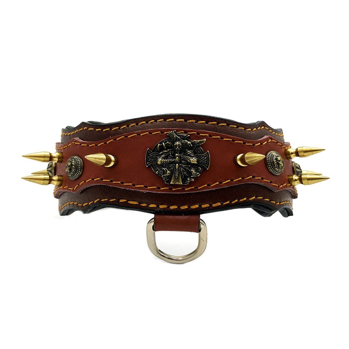 Brown ''Athena'' Spiked Leather Dog Collar