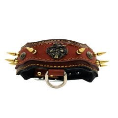 Brown ''Athena'' Spiked Leather Dog Collar