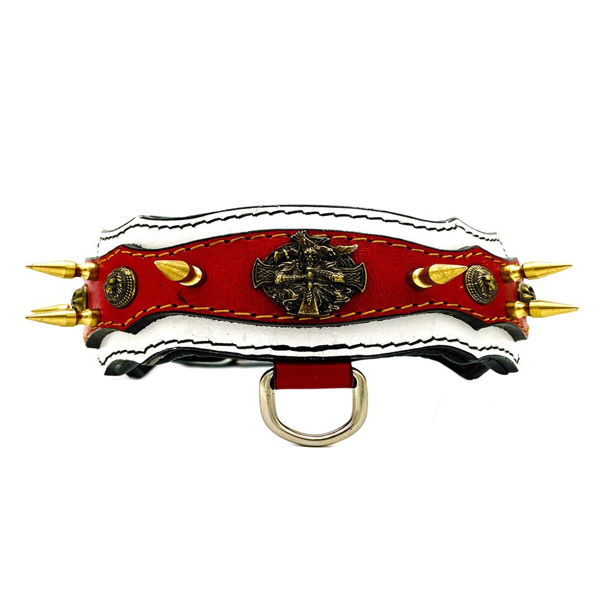 White-Red ''Athena'' Spiked Leather Dog Collar