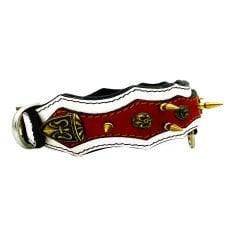 White-Red ''Athena'' Spiked Leather Dog Collar