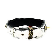 White-Red ''Athena'' Spiked Leather Dog Collar