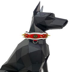 White-Red ''Athena'' Spiked Leather Dog Collar