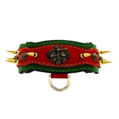 Red-Dark Green ''Athena'' Spiked Leather Dog Collar