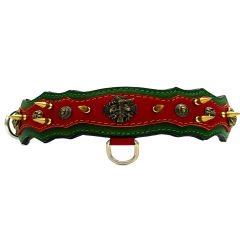 Red-Dark Green ''Athena'' Spiked Leather Dog Collar