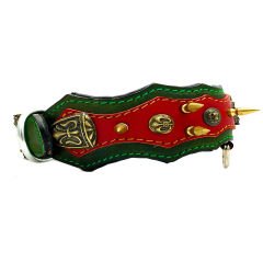 Red-Dark Green ''Athena'' Spiked Leather Dog Collar