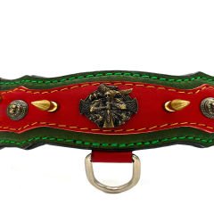 Red-Dark Green ''Athena'' Spiked Leather Dog Collar