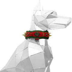 Red-Dark Green ''Athena'' Spiked Leather Dog Collar