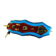 Blue-Brown ''Athena'' Spiked Leather Dog Collar