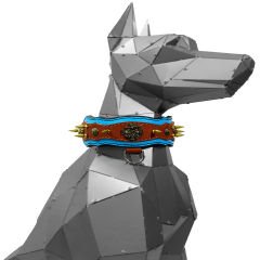 Blue-Brown ''Athena'' Spiked Leather Dog Collar
