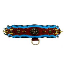 Blue-Brown ''Athena'' Spiked Leather Dog Collar