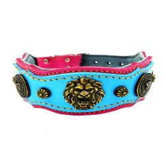 Pink-Blue The ''Hera'' Leather Dog Collar