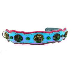 Pink-Blue The ''Hera'' Leather Dog Collar