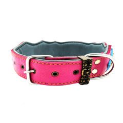 Pink-Blue The ''Hera'' Leather Dog Collar