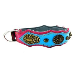 Pink-Blue The ''Hera'' Leather Dog Collar