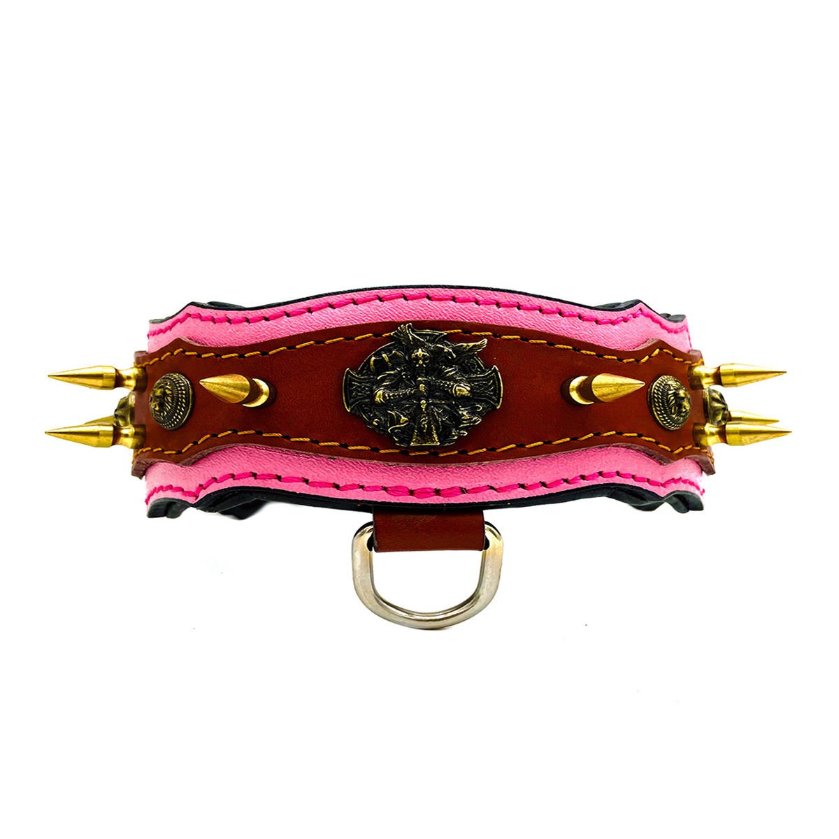 Pink-Brown ''Athena'' Spiked Leather Dog Collar
