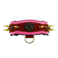 Pink-Brown ''Athena'' Spiked Leather Dog Collar