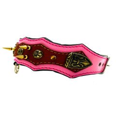Pink-Brown ''Athena'' Spiked Leather Dog Collar