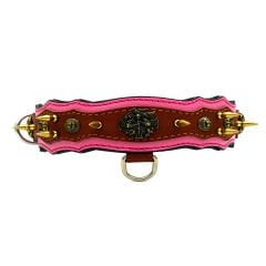 Pink-Brown ''Athena'' Spiked Leather Dog Collar