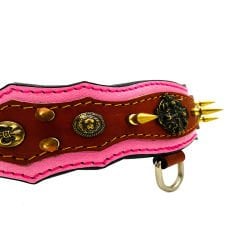 Pink-Brown ''Athena'' Spiked Leather Dog Collar