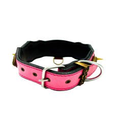 Pink-Brown ''Athena'' Spiked Leather Dog Collar