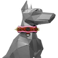 Pink-Brown ''Athena'' Spiked Leather Dog Collar