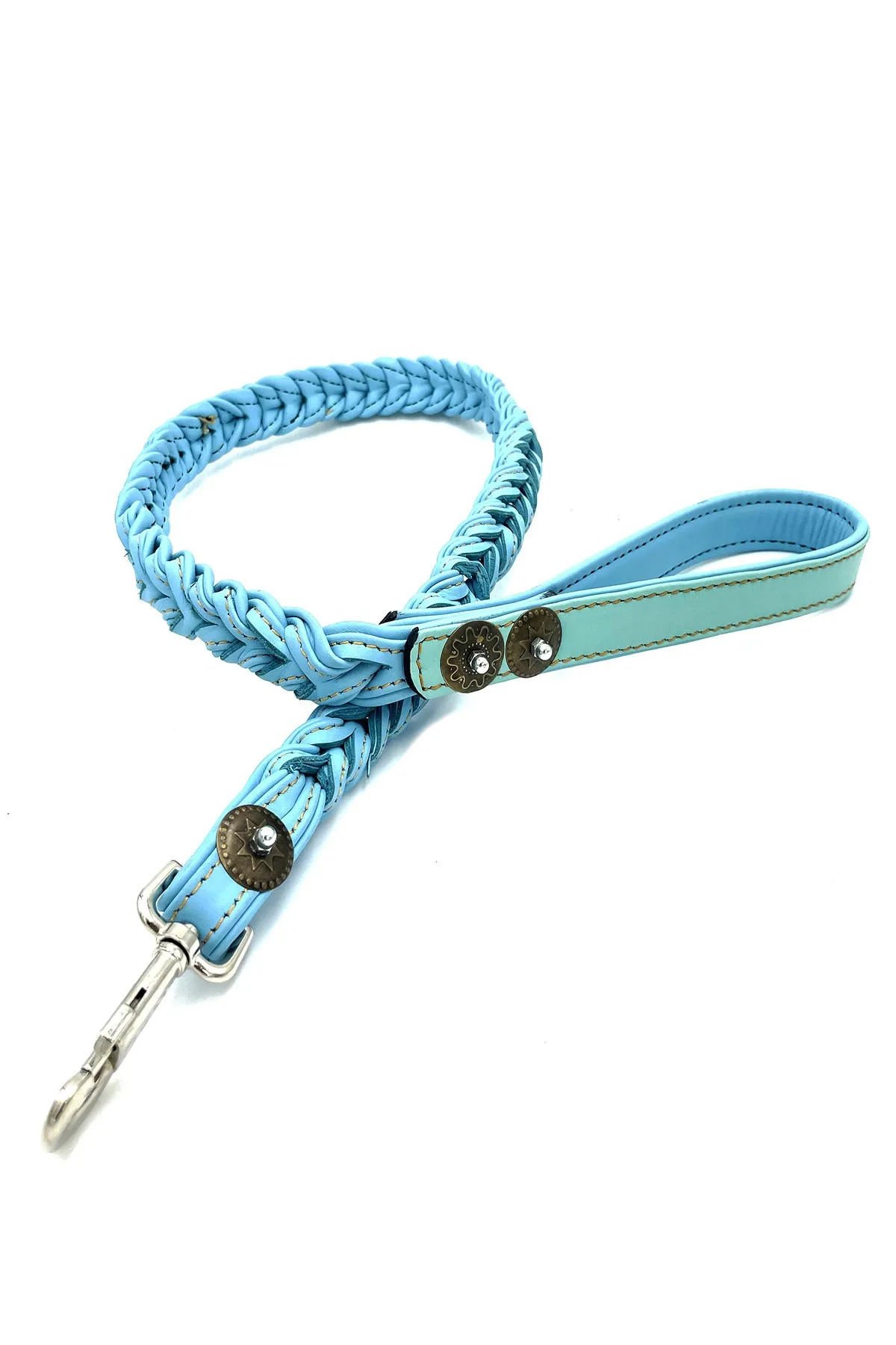 Blue Braided Leather Dog Leash