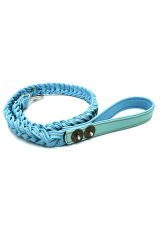 Blue Braided Leather Dog Leash