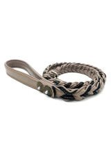 Black-Beige Braided Leather Dog Leash
