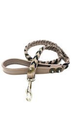 Black-Beige Braided Leather Dog Leash