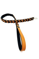 Black-Brown Braided Leather Dog Leash