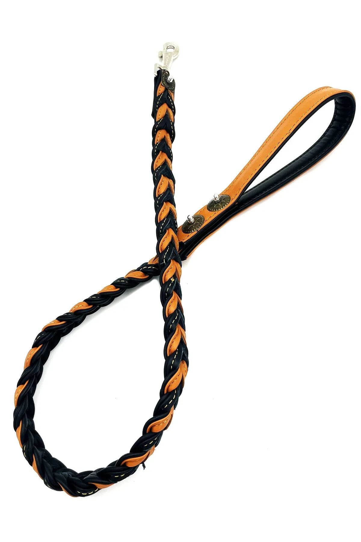 Black-Brown Braided Leather Dog Leash