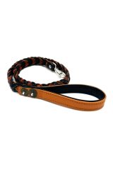 Black-Dark Brown Braided Leather Dog Leash