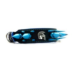 Black-Blue American Bully Head Big Spiked Handmade Leather Dog Collar