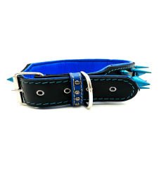 Black-Blue American Bully Head Big Spiked Handmade Leather Dog Collar