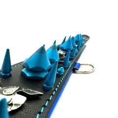 Black-Blue American Bully Head Big Spiked Handmade Leather Dog Collar