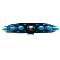 Black-Blue American Bully Head Big Spiked Handmade Leather Dog Collar