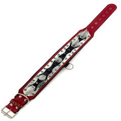 Black-Red Silver Tones Big Spiked Handmade Leather Dog Collar
