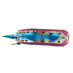 Pink-Blue Special Design Big Spiked Handmade Leather Dog Collar