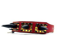 Red-Black Special Design Big Spiked Handmade Leather Dog Collar Necklace