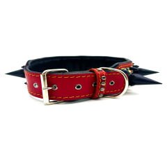Red-Black Special Design Big Spiked Handmade Leather Dog Collar Necklace