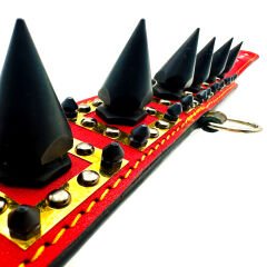 Red-Black Special Design Big Spiked Handmade Leather Dog Collar Necklace