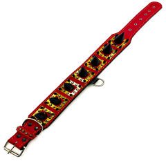 Red-Black Special Design Big Spiked Handmade Leather Dog Collar Necklace