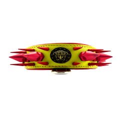 Yellow-Pink Spiked Medusa Head Handmade Leather Dog Collar Necklace