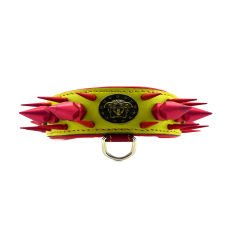 Yellow-Pink Spiked Medusa Head Handmade Leather Dog Collar Necklace