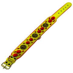 Yellow-Pink Spiked Medusa Head Handmade Leather Dog Collar Necklace