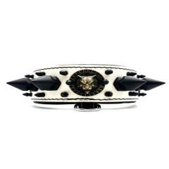 White-Black Bear Head Spiked Handmade Leather Dog Collar Necklace