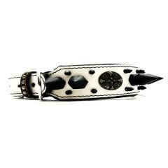 White-Black Bear Head Spiked Handmade Leather Dog Collar Necklace