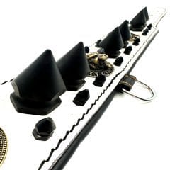 White-Black Bear Head Spiked Handmade Leather Dog Collar Necklace