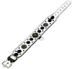 White-Black Bear Head Spiked Handmade Leather Dog Collar Necklace