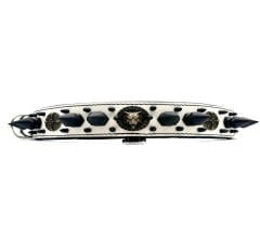 White-Black Bear Head Spiked Handmade Leather Dog Collar Necklace